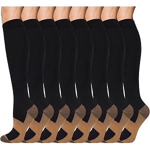 8 Pairs Compression Socks Women Men 15-20mmHg Knee High Support Circulation | Copper Breathable Graduated Stocking,Varicose V