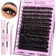 Yawamica Fluffy Lash Extension Kit Thick 200D Volume Eyelash Extension Kit 14-20mm Wispy Lash Clusters Kit D Curl Individual Lashes with Bond and Seal and lash Tweezers DIY Cluster Eyelash Extensions