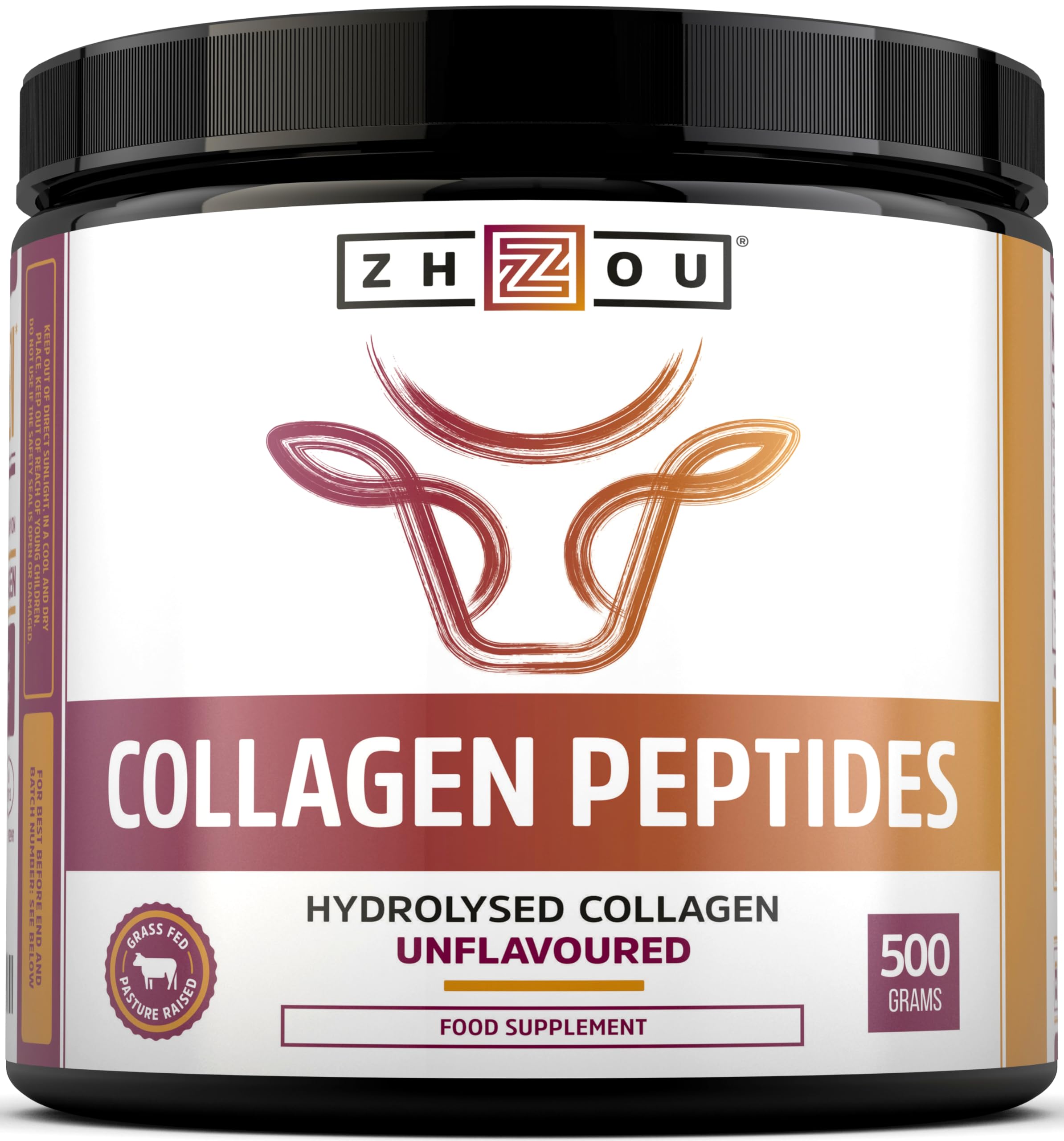 Collagen Powder 500g - Hydrolysed Collagen Peptides Powder - High Protein Bovine Collagen Supplement - Grass Fed, Halal Certified - Rich in Amino Acids - for Hair, Nails & Skin - Zhou Nutrition