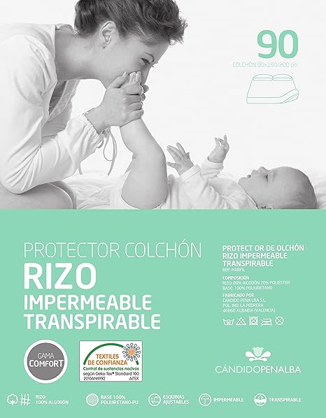 Cándido Penalba Protector de colchón Marfil, Algodón, Blanco, 90 x 190 cm