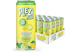 PLEZi FiZZ Carbonated Juice Drink - with Real Fruit Juice - 70% Less Sugar - Plus Vitamin C and Fiber - Low-Sugar Bubbly Beverages for Kids - Great Soda Replacement - Lemon Lime Squeeze (8.4 fl oz)