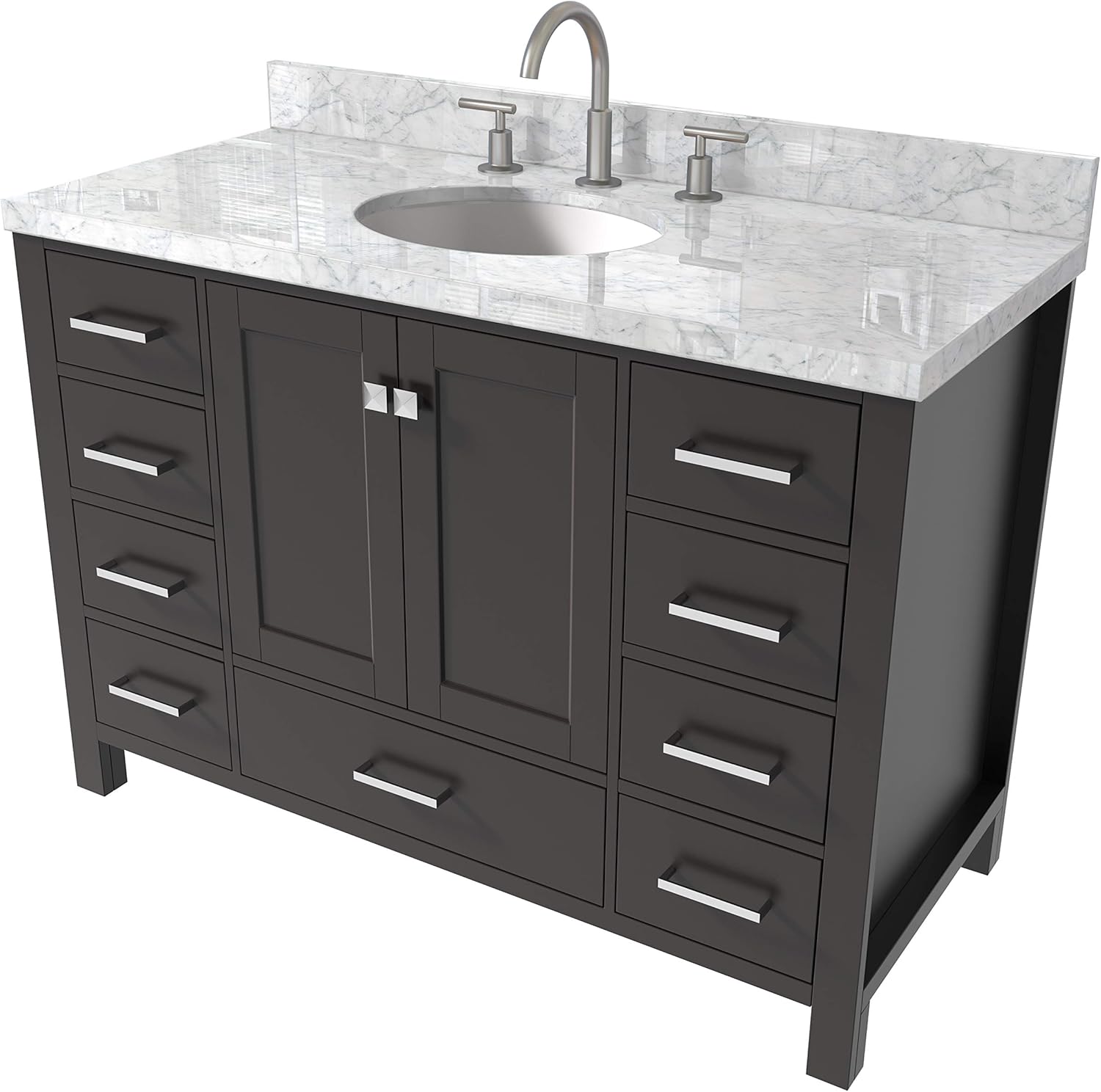 No Mirror Ariel 49 Inch Oval Sink Espresso Bathroom Vanity Cabinet With Carrara White Marble Countertop 2 Soft Closing Doors And 9 Full Extension Dovetail Drawers Bathroom Sink Vanities Accessories Tools