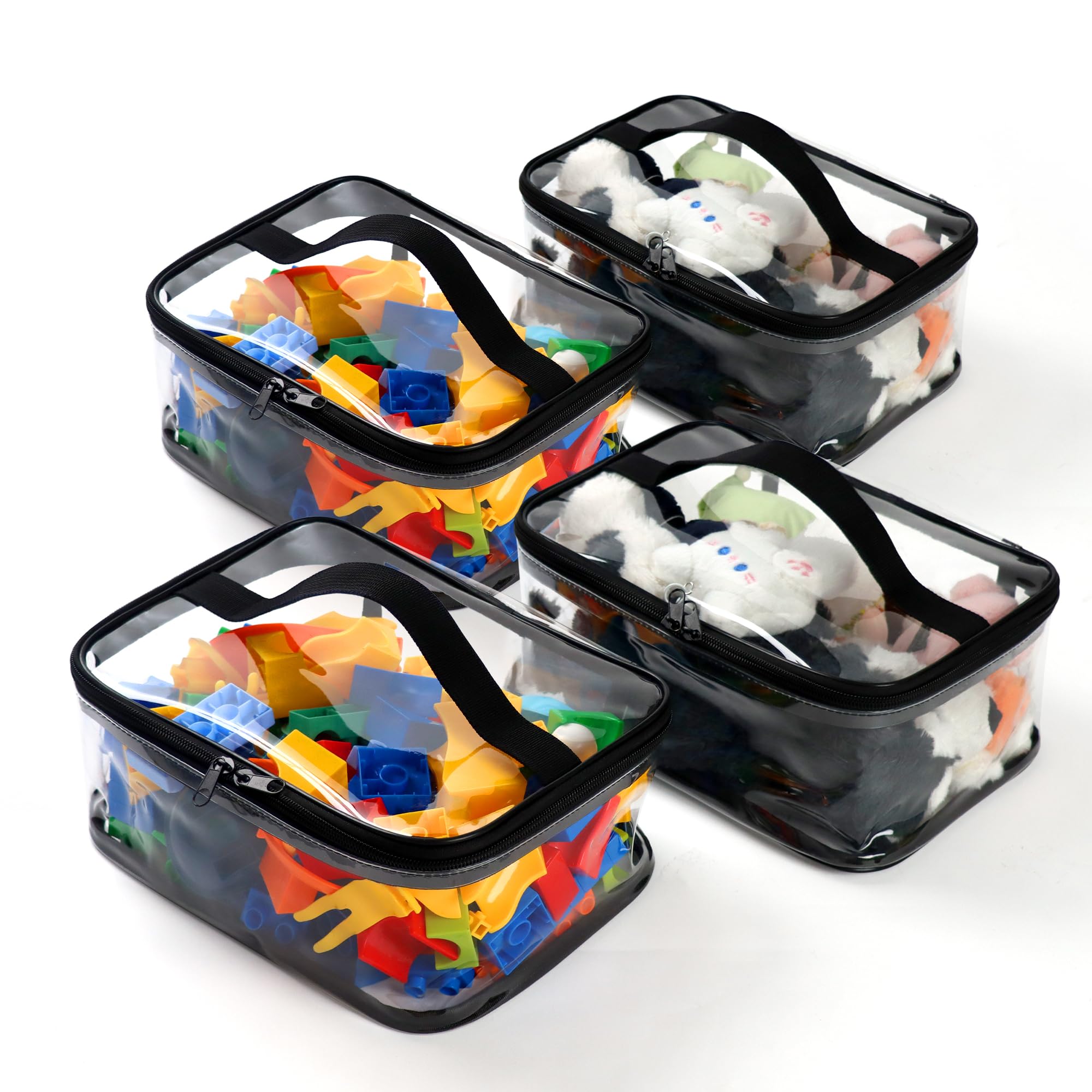 Photo 1 of 4 Packs Clear Toy Storage Bags with Zipper, 9.5x7x4 Inches Waterproof Reusable Toy Organizer Bags for Small Toys, Building Blocks, Foldable Transparent PVC Storage Pouches for Home, Travel