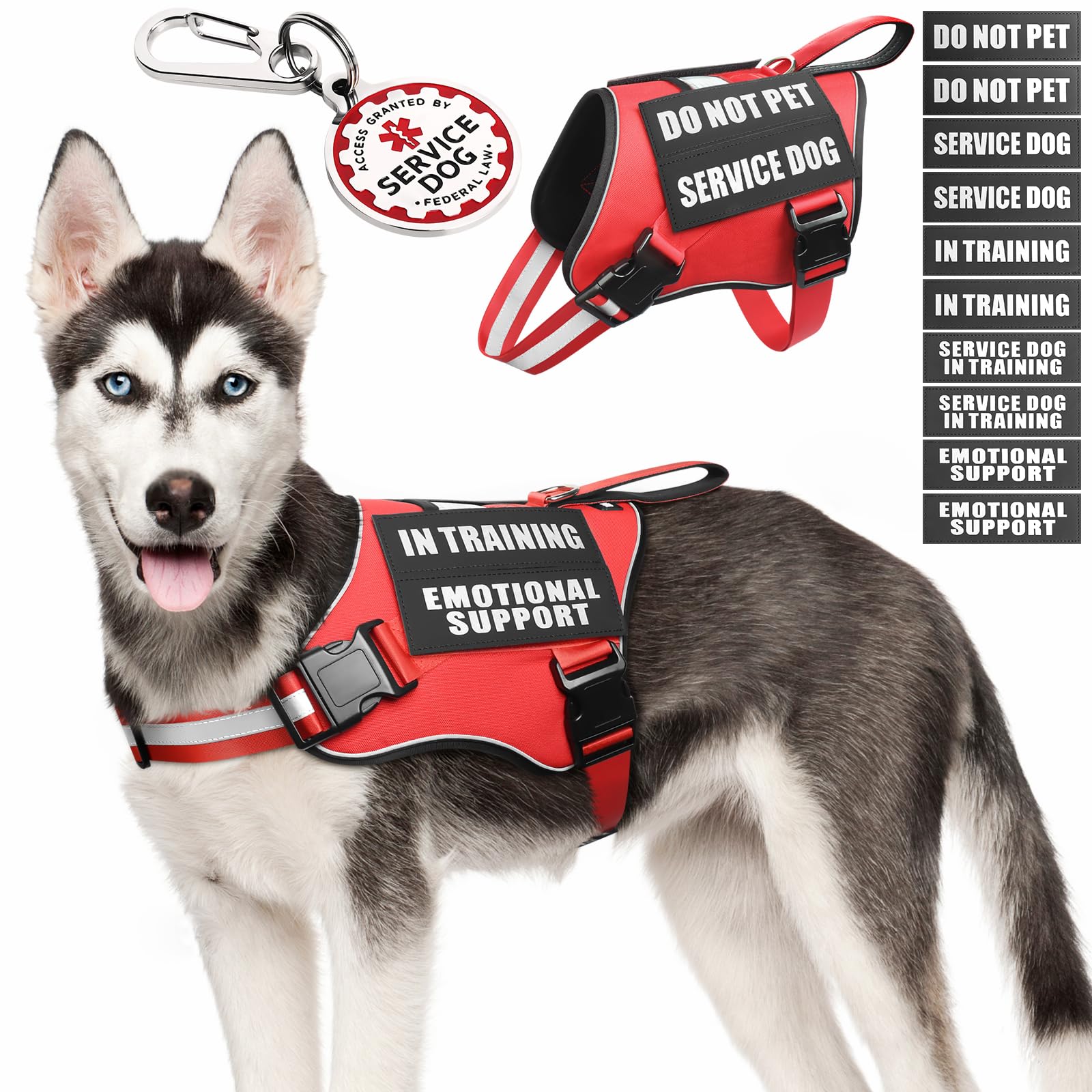 Photo 1 of ***MISSNG PIECES -SELLING AS PARTS ONLY*** MOOGROU Service Dog Vest Harness+ID Tag, & Reflective Emotional Support Dog Vest with Handle for Medium Dogs, Easy Put On/Off for Training/Walking/Everyday Red M