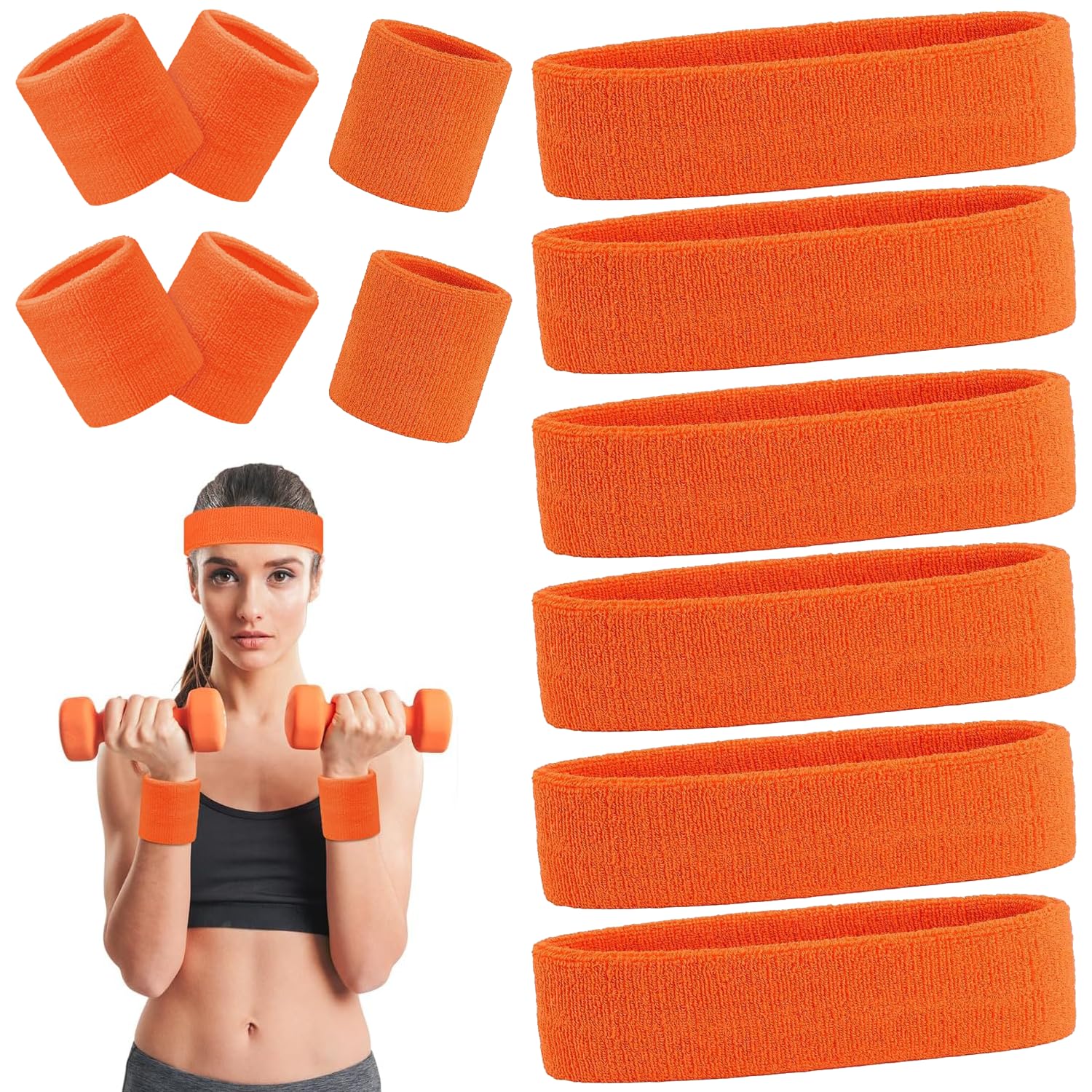 Norhogo 6 pairs Sweatbands Headband Wristband Set, tennis headband and wristbands, Sweatbands Headband Wristband Set for Men and Women, sweat bands head for yoga, Run, Gym, tennis, basketball sports