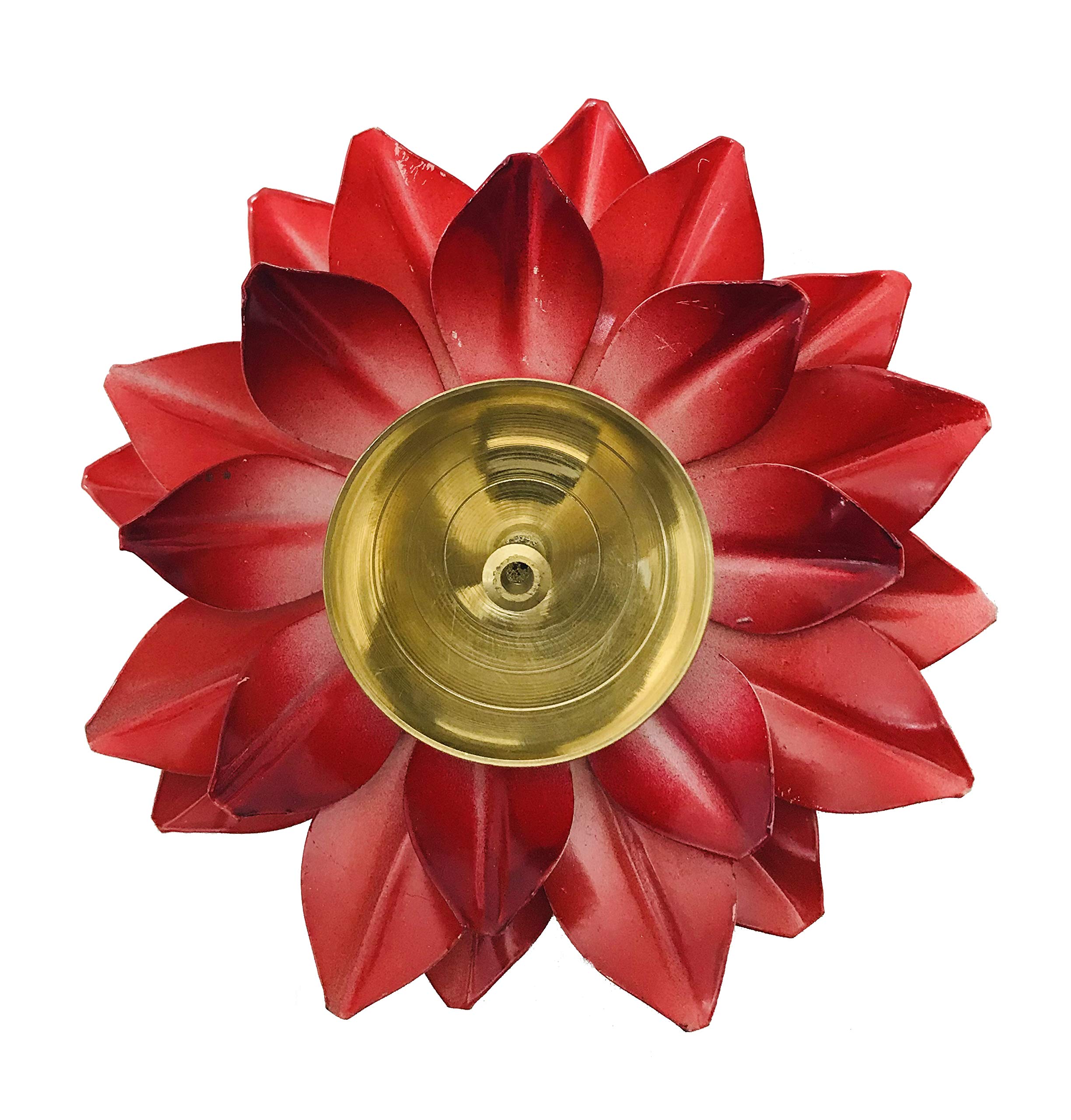 Gavya Red Brass Jyot Diya Lotus Shape Golden Diya Akhand Jyot Kamal Deepak Puja Diwali DiyaDeepawali Deepak Oil LampsChristmas Decoration Engraved Unique Design Gift Items Size- 5 inch, Medium