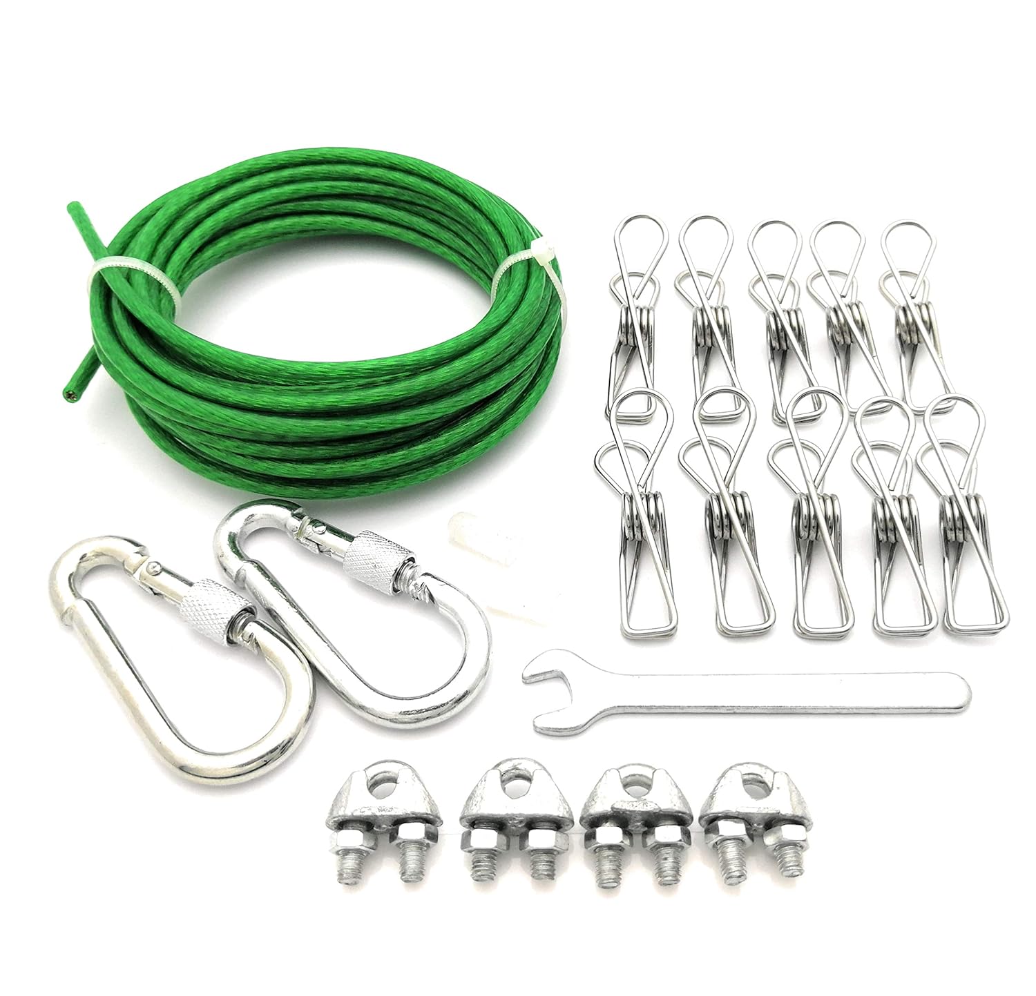YOLOPLUS 16.4 FT Clothesline Tightener System 10 Clips Green Vinyl
