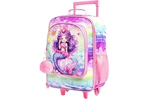 TXHVO Girls Suitcase, 18" Kids Carry on Luggage With Wheels, Mermaid Suitcases for Toddler Children(Pink)