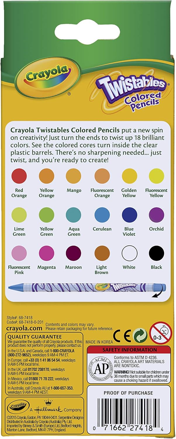 Crayola Twistable Colored Pencils, Gift for Kids, 18 Count: Toys & Games