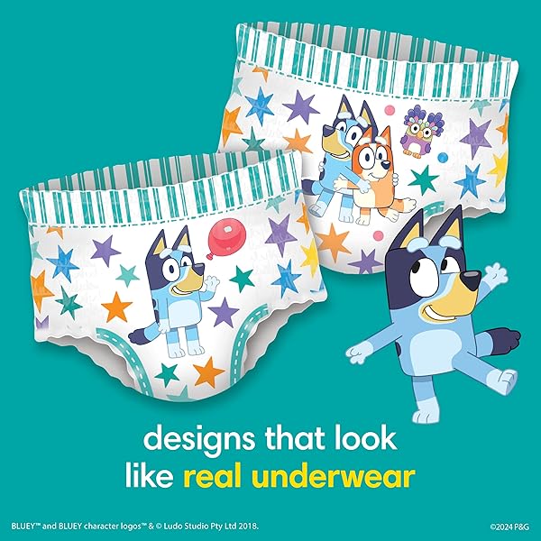 PAMPERS TRAINING PANTS – EASY UPS BOYS & GIRLS BLUEY – SIZE 5T-6T, 15 COUNT, CHILDREN’S POTTY UNDERWEAR (PACKAGING MAY VARY)