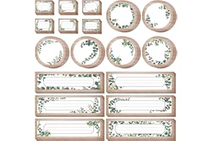 YINDER 72 Pieces Eucalyptus Name Tags Eucalyptus Flat Name Plates Greenery Leaves Self Adhesive Name Labels Stickers for Desk Classroom Bulletin Board Teacher School Office Baby Shower Supplies
