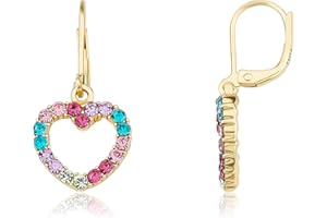 Little Miss Twin Stars Kids Earring - 14k Gold-Plated Multi Color Rainbow Dangle Leverback Earring - Hypoallergenic and Nickel Free For Sensitive Ears