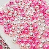 Niziky 500PCS 6mm Crafts Round Pearls, No Hole, White/Pink Loose Beads - Vase Fillers, Wedding, Birthday Party, Home Decoration