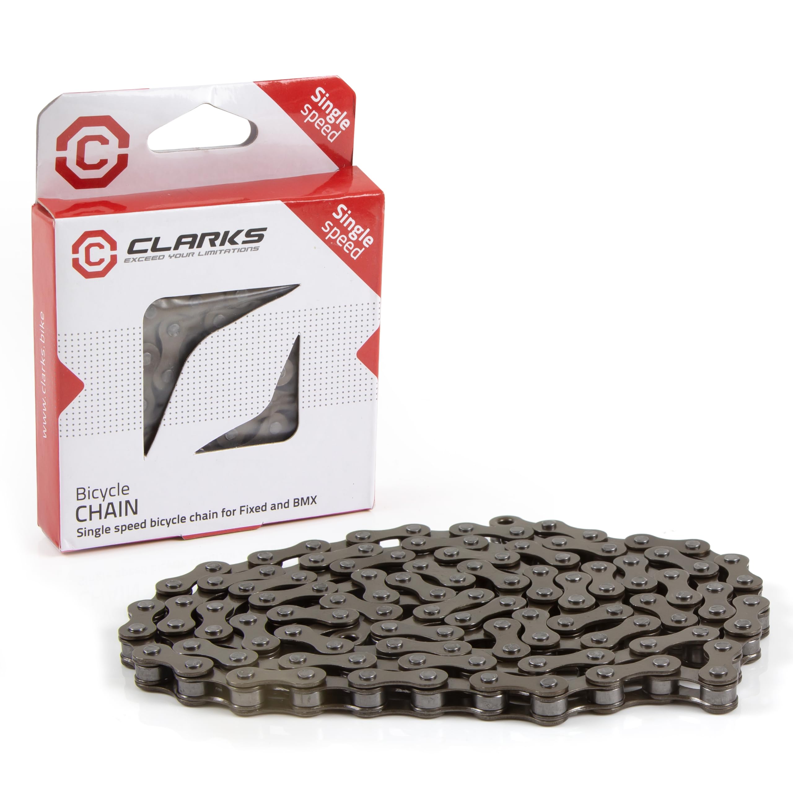 Clarks C410 Bmx/Freestyle/Fixie/Track Single Speed Chain 1/2-inch x 1/8-inch x 112 Links, Spring Clip Inc, Silver