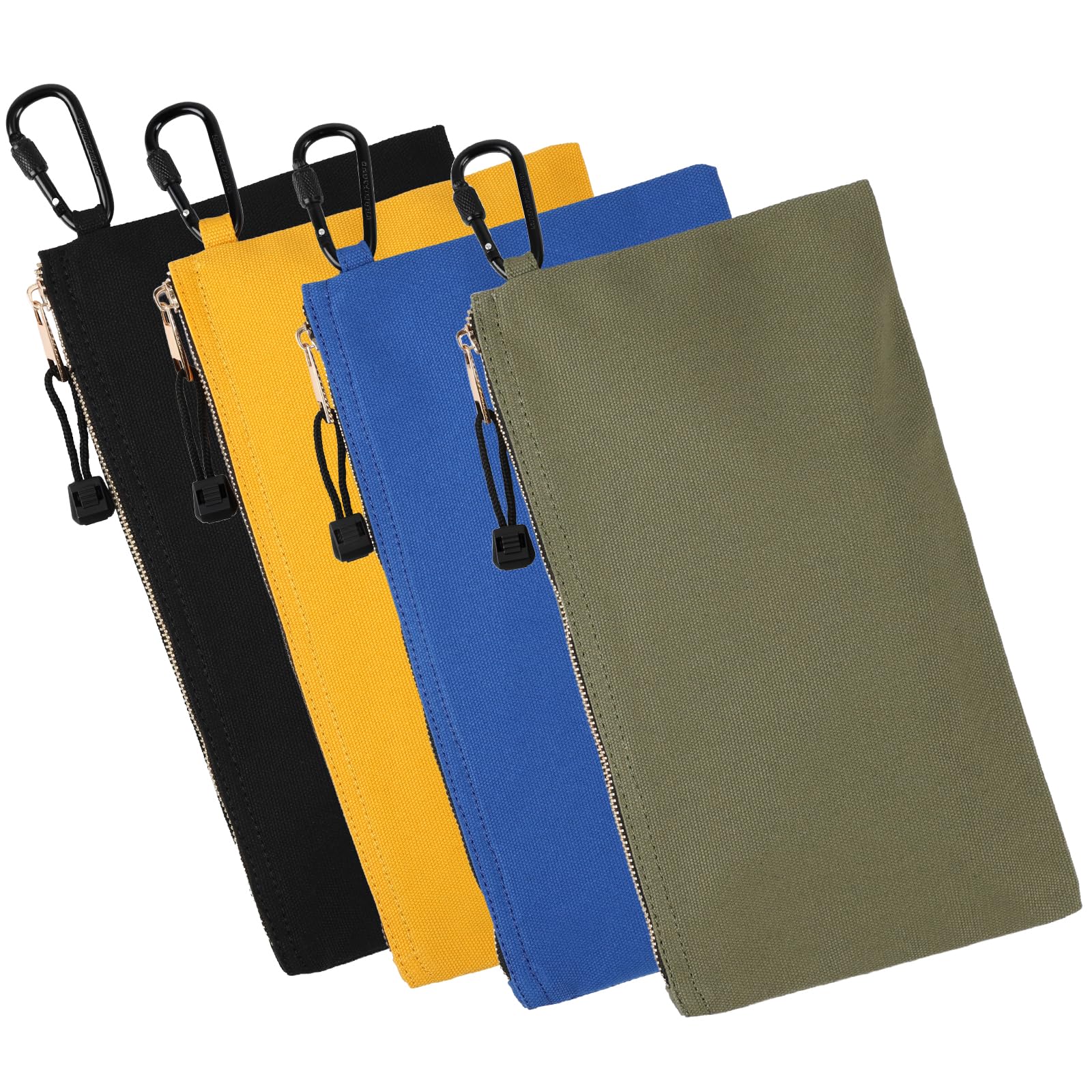 Tool Pouch,Canvas Zipper Small Tool Bags Heavy Duty Sturdy Utility Organisers Bags with Tough Metal Carabiner(4PCS,18 x 30cm)