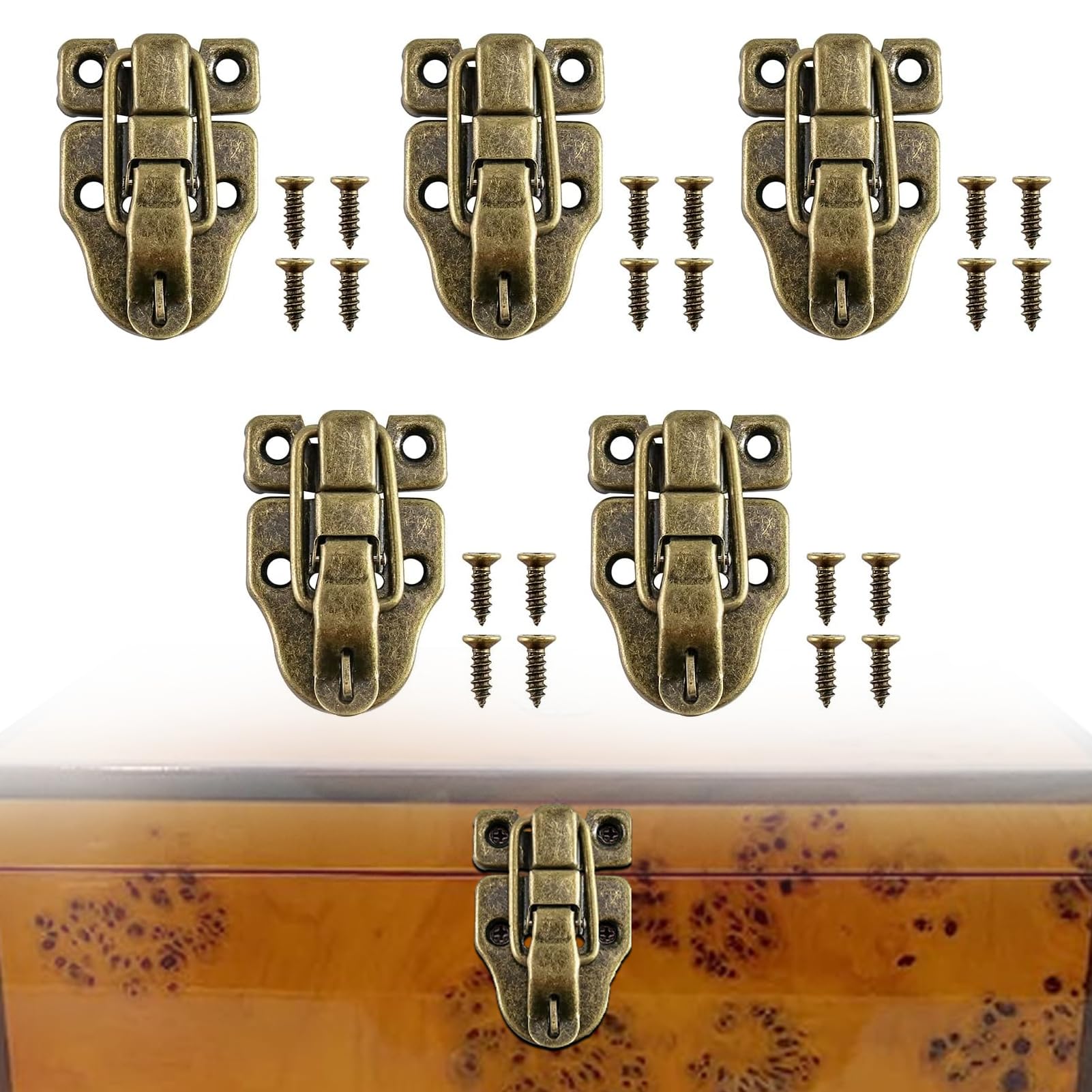 5 Pack Retro Style Toggle Latch Antique Metal Box Buckle for Tool Boxes Jewelry Boxes Handicraft Boxes Medicine Boxes Cosmetic Boxes Toggle Catch Latch with Mounting Screws for Home Office