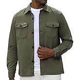 Esabel.C Men's Button Down Lightweight Shirt Jacket Casual Long Sleeve Shacket Wrinkle Free Overshirts With Flap Pockets