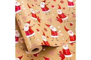 Yarcony Vintage Christmas Wrapping Paper, Santa Kraft Wrapping Paper, Red Santa Claus Christmas Ornament Gift Packaging Prese