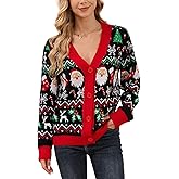 YIJIU Women's Ugly Christmas Cardigans Sweater V Neck Button Down Funny Xmas Open Front Long Sleeve Knit Sweaters Outwear