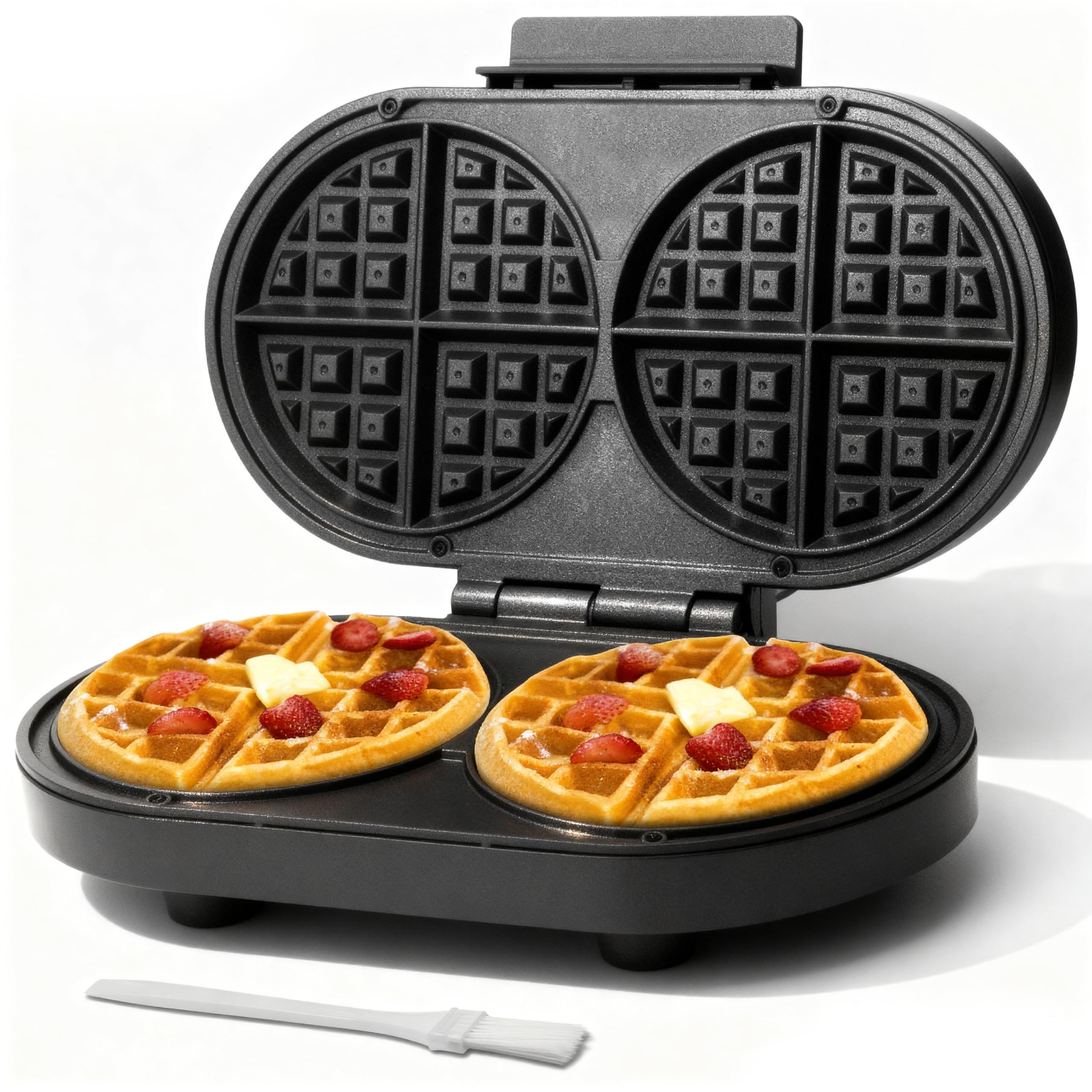 Photo 1 of Baker’s Friend Double Belgian Waffle Maker Thick, 2 X 6” Round Waffle Maker, Belgium Waffle Iron, Waflera Electrica with Non-stick Plates, 1200W, Perfect for Kids & Family Breakfast, Graphite