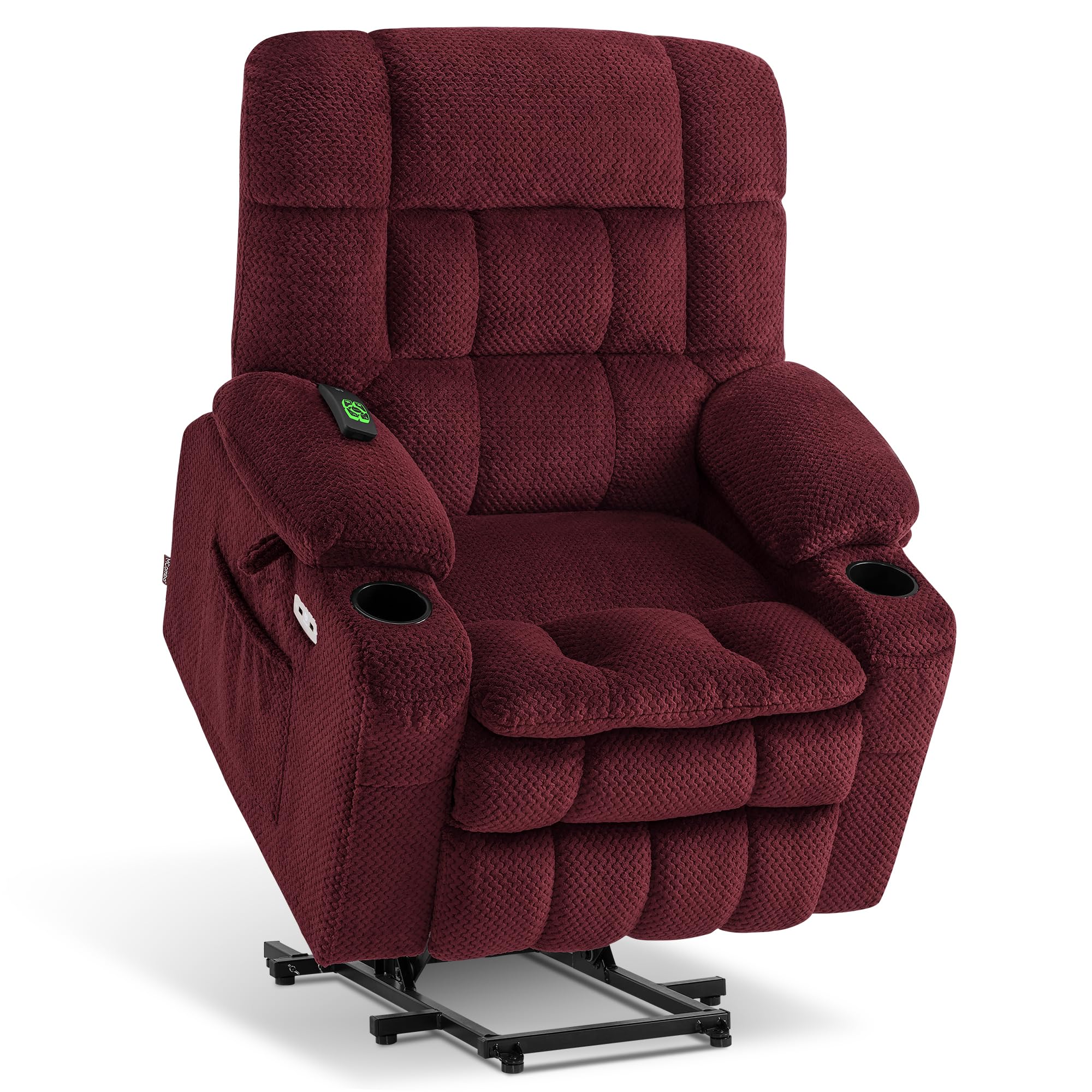MCombo Dual Motor Power Lift Recliner Chair for Elderly, Lay Flat Lift Chair with Heat and Massage, Petite Lift Chair, Cup Holders, USB A&C Ports, Fabric 7893 (Small, Burgundy)