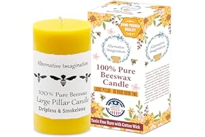 100% Pure Beeswax Candle - Large Pillar Candle - 80 Hour Burn Time - 3x6 Inch - Alternative Imagination