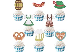 MOITKPTT 24Pcs Glitter Oktoberfest Cupcake Toppers, Beer Day Cake Topper, Bavarian Festival Cake Picks for Beer Theme Party Supplies, Oktoberfest Party Decorations (A)
