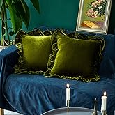 Glory Season Velvet Throw Pillow Cover Soft Decorative Luxurious Solid Square Cushion Case for Sofa Couch Bedroom Farmhouse,Pack of 2, 18 x 18 Inches, Olive Green