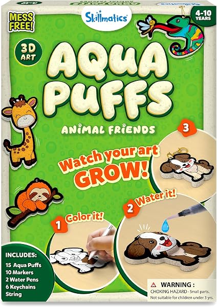 Skillmatics Aqua Puffs 3D Art Kit – Animals, Mess-Free Paint by Number Kit | DIY Keychains, Color Activity, Screen-Free Enter