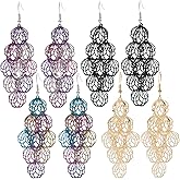 COLIGREE 4 Pairs Layered Dangle Earrings Hollow Filigree Earring Lightweight Women Fashion Jewelry Bohemian Stylish Accessories for Daily Wearing