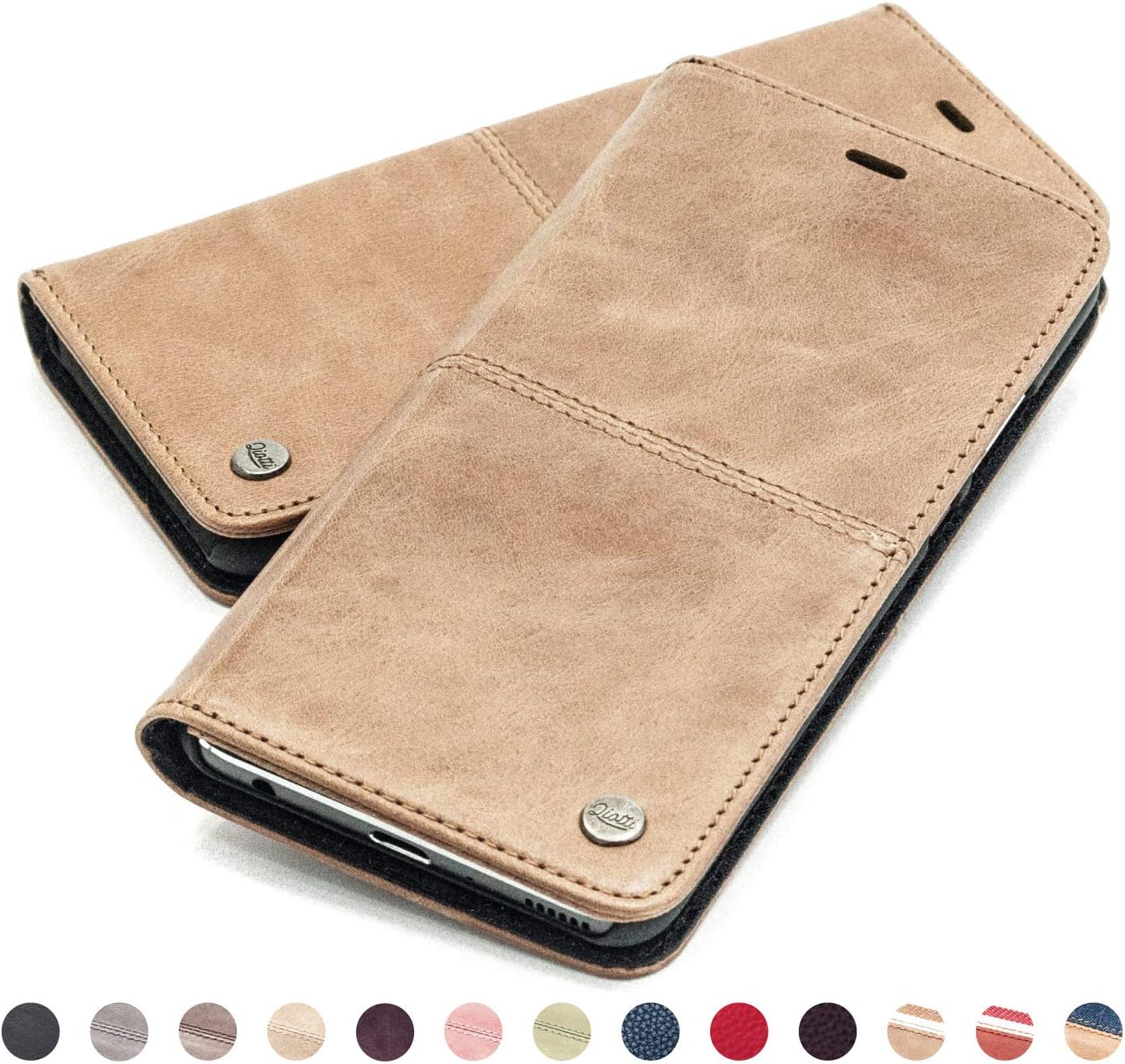 QIOTTI Genuine Leather Case compatible with iPhone 6s Plus iPhone 6 Plus Wallet Flip Kickstand Card Holder and RFID NFC protection (Smart Brown)