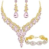 Paxuan Wedding Bridal Bridesmaid Austrian Crystal Rhinestone Jewelry Sets Statement Choker Necklace Earrings Bracelets Sets for Wedding Party Prom