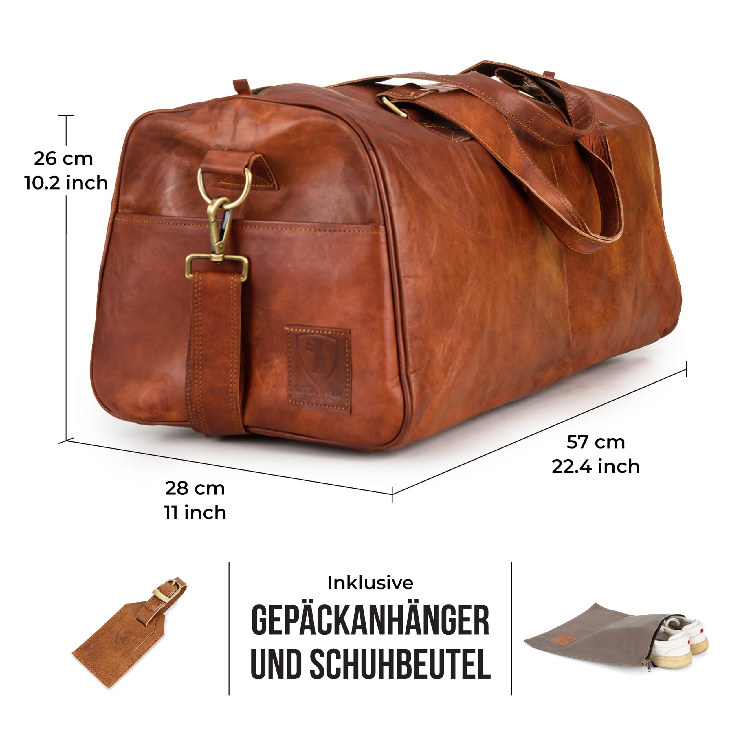 Berliner Bags Vintage Weekender Oslo, wasserdichte Reisetasche aus Leder, Duffel Bag, Sporttasche, Groß 50L, für Herren und Damen - Braun 8