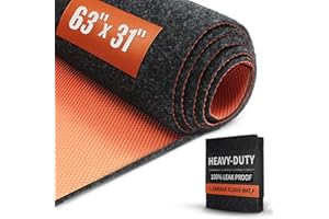 FLUXYNARA Heavy Duty Oil Spill Mat, Garage Floor Mat, 63" x 31" Waterproof Rubber Backing Oil Absorbent Pads, 1/5" Thick Reusable Under Auto Repair Mat for Garage Floor Surface Protection-Black