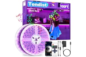 TENDIST Black Light LED Strips 100ft App Control, UV Light for Glow Party, Smart Blacklight with Remote Control, 24v Neon Par
