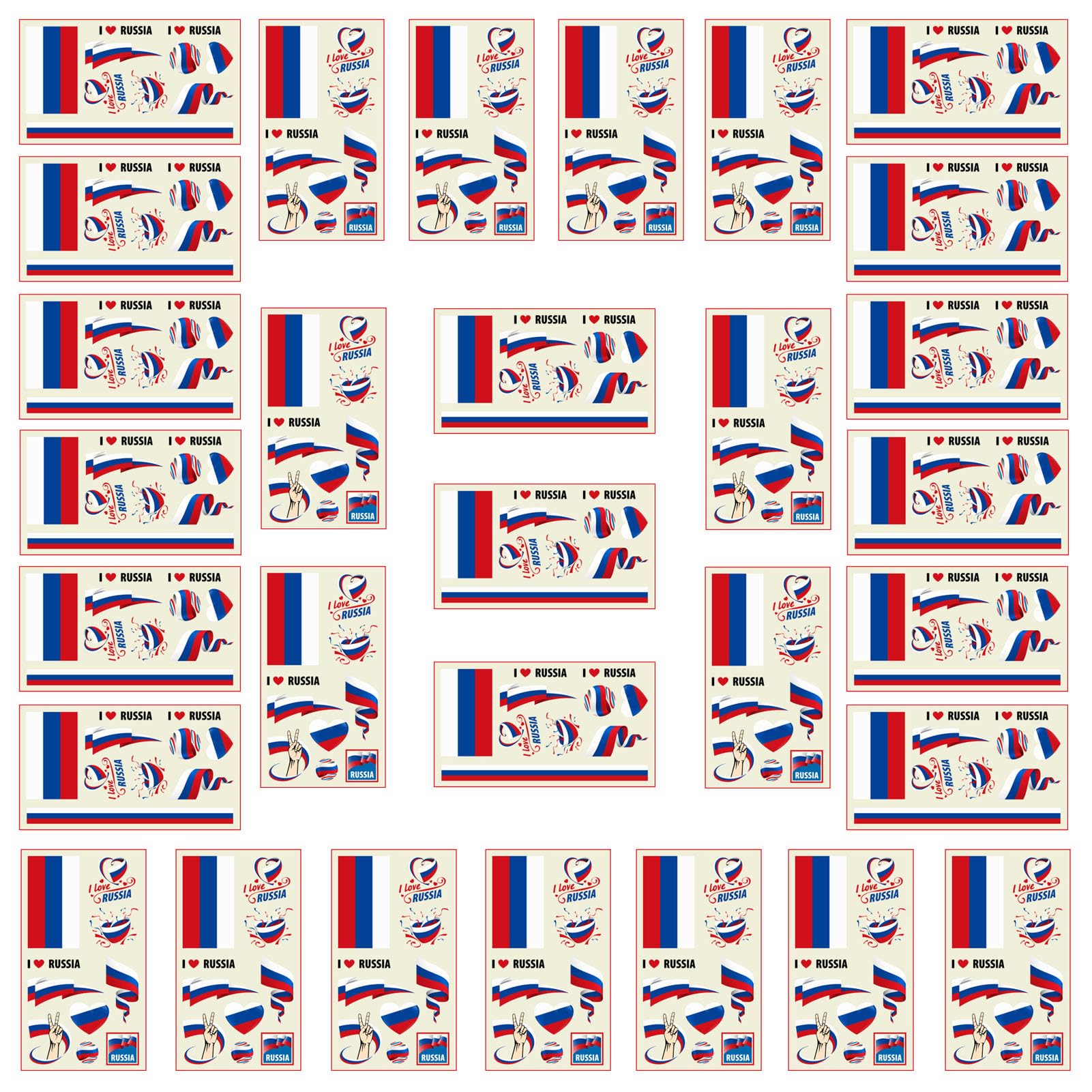 Autousa 30x Temporary Tattoos of Russia Flag for International Competitions 2024 European Championship Football World Cup Face Waterproof Flags Stickers (30 Sheets） — image 1