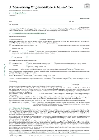 Arbeitsvertrag Für Gewerbliche Arbeitnehmer 2 Seiten Din A4