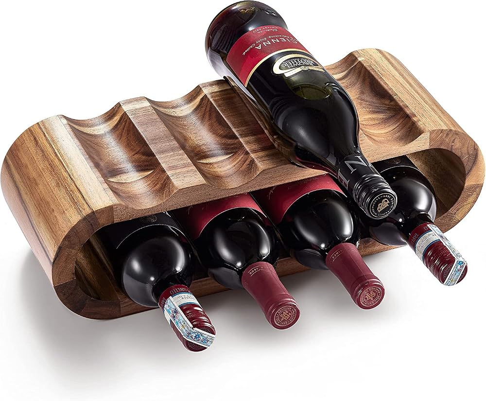 Mardili Free Standing Acacia Wood Wine Rack 8 Bottle Holder Stand