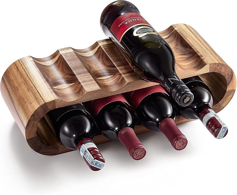 Mardili Free Standing Acacia Wood Wine Rack 8 Bottle Holder Stand