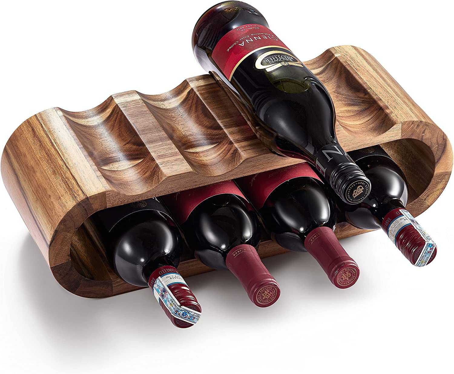 Mardili Free Standing Acacia Wood Wine Rack Storage, 8 Wine Bottle Holder Stand, Wine Shelf Organizer, Perfect for Home Décor and Wine Gifts, No Need Assembly