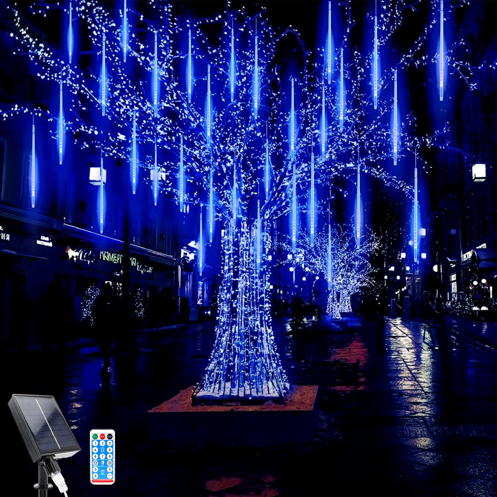 WoskjXas Solar Meteor Lights, 11.8 Inch 10 Tubes 240LEDs Meteor Christmas Lights, Garden Decorative Meteor-Light Waterproof with Remote Control for Decorating Home, Garden, Fence, Christmas
