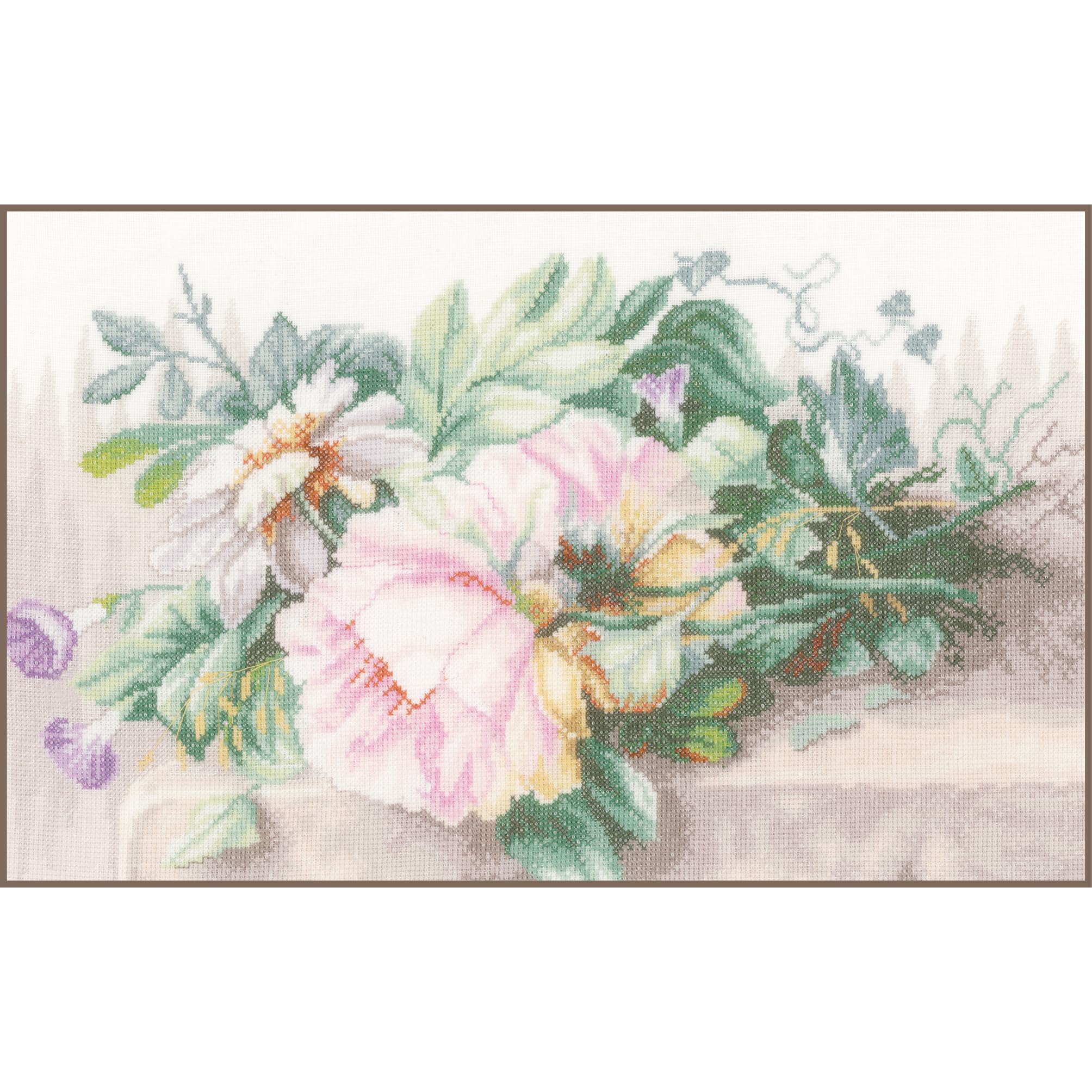 Lanarte Counted Cross Stitch KIT Flowers in TEAPOT (Linen) — image 1