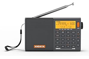 XHDATA D808 Portable AM FM SW LW Air Band Radio SSB RDS Multi Band Radio Speaker with LCD Display Alarm Clock External Antenna (Grey)