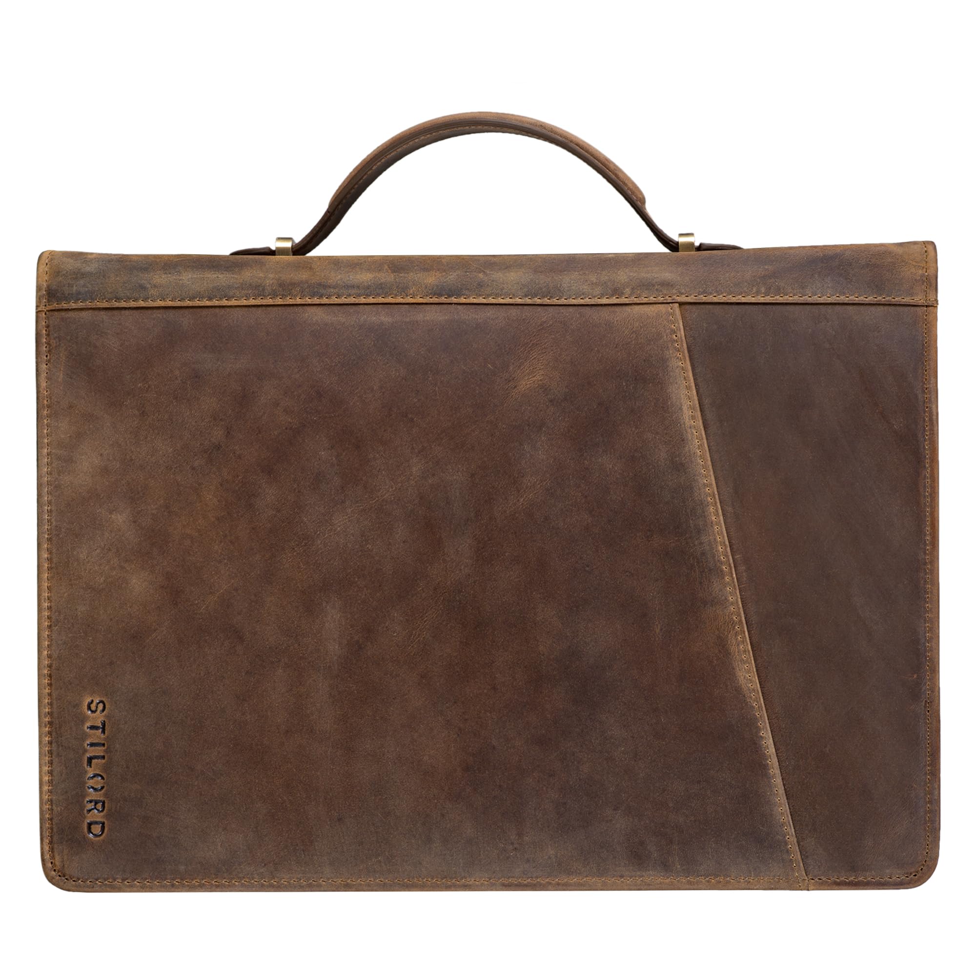 STILORD "Kelton" Business Folder Leather Porfolio Conference Folder A4 Document Organizer for MacBook and for iPad Genuine Vintage Leather Colour:Middle Brown