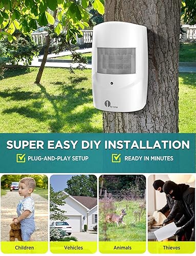 Driveway Alarm Wireless Outside, 1byone Motion Sensor Alarm 1000 FT Range  Extra Loud Chimes Home Security Alar