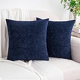 HWY 50 Navy Blue Couch Pillow Covers 18x18 Inch Pack of 2, Soft Chenille Decorative Throw Pillow Cases Farmhouse for Sofa Living Room Bed