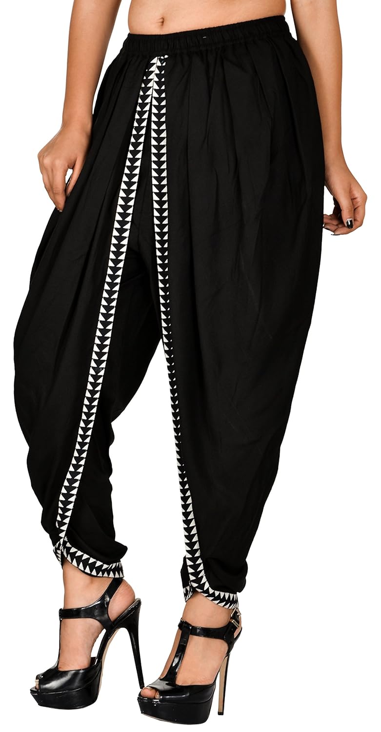 khazana basics women's rayon dhoti pant (jtdh32, black)