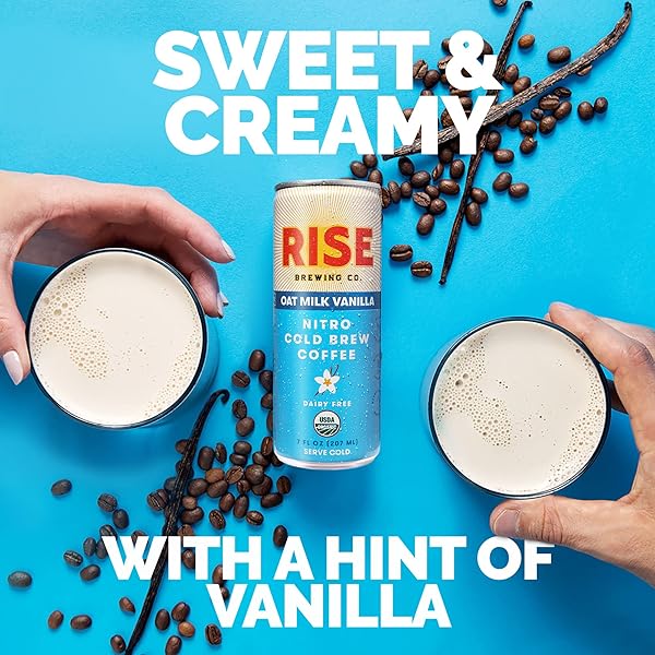 RISE BREWING CO. | VANILLA OAT MILK NITRO COLD BREW COFFEE | NO SUGAR ADDED & NO DAIRY | ORGANIC & NON-GMO | LOW ACIDITY & VEGAN | 7 FL. OZ. CANS