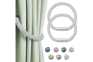VIKIMORA Curtain Tiebacks 2 Pack Silvery White Curtain Holdbacks Tie for Drapery, Magnetic Curtain Rope Holders for Drapes White Cotton Rope Tie Backs for Heavy Duty Curtain