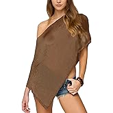 SeeLuNa Women Cover Up One Shoulder Knit Asymmetric Shrug Pullover Sweater Trendy Beach Vacation Sheer Poncho Mesh Blouse